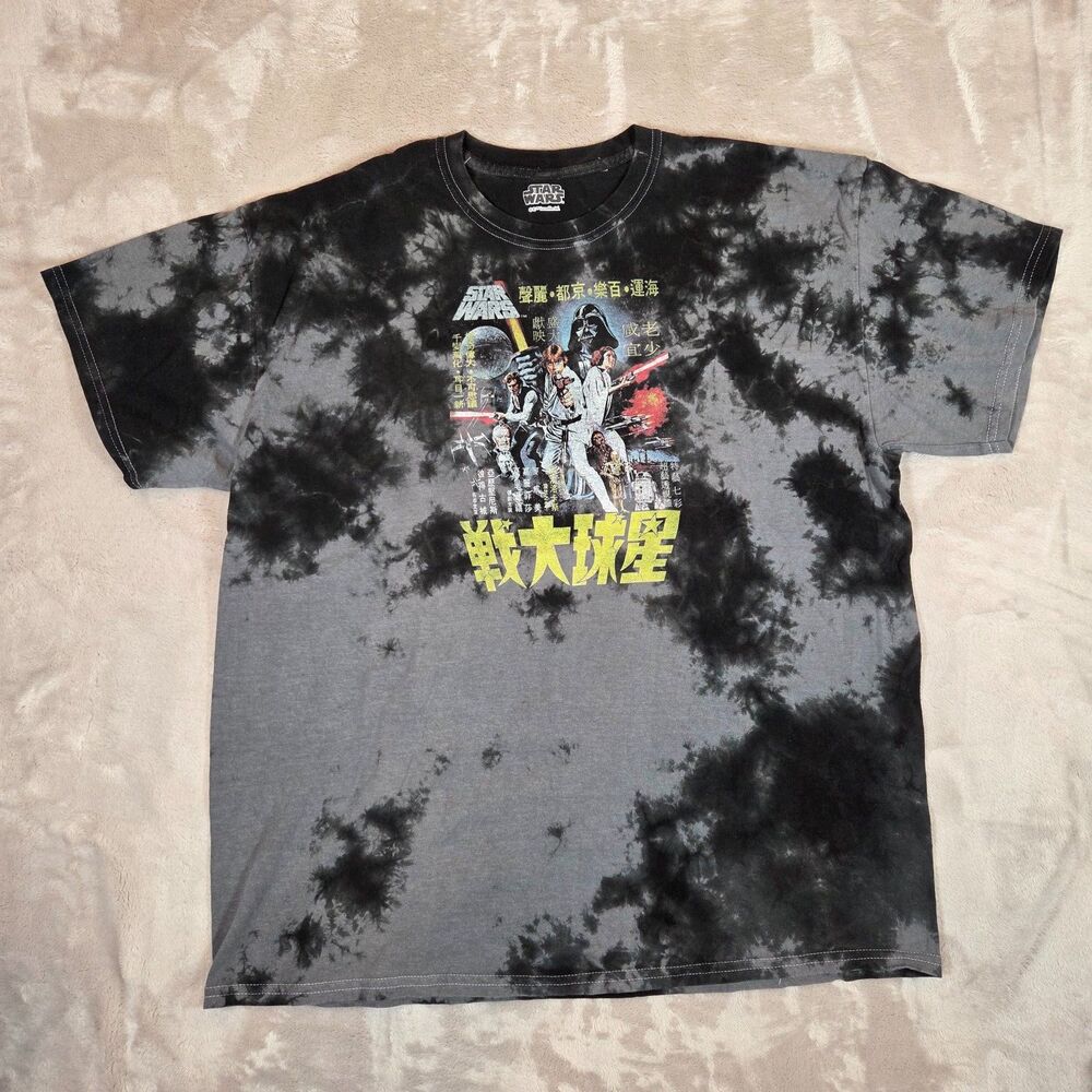 Star Wars A New Hope Japanese Movie Poster Tie Dye T-Shirt Men’s L Black Gray